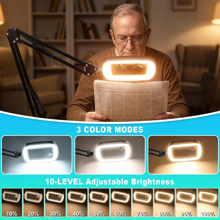 NZQXJXZ 10X 30X Lupe mit Licht und Klemme, Lupenlampe für Lesen &amp; Hobby | 75cm Flexibler Arm, Grosse