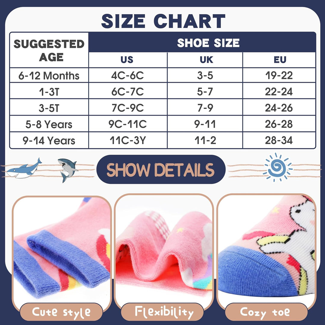 ANTSANG 12 Paare Stoppersocken Kinder Baby Mädchen Socken Anti Rutsch / Rutschfeste Socken Baumwolle
