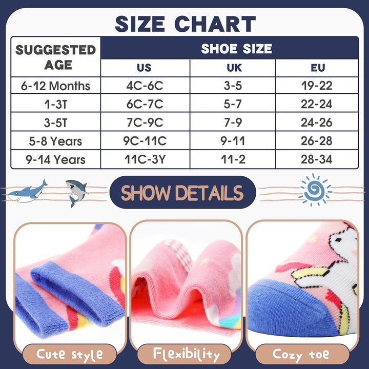 ANTSANG 12 Paare Stoppersocken Kinder Baby Mädchen Socken Anti Rutsch / Rutschfeste Socken Baumwolle
