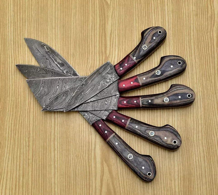 Premium Custom Made Damascus Steel 5 pcs Professional Kitchen Chef Knife Set. 8-20 cm Blades Made of