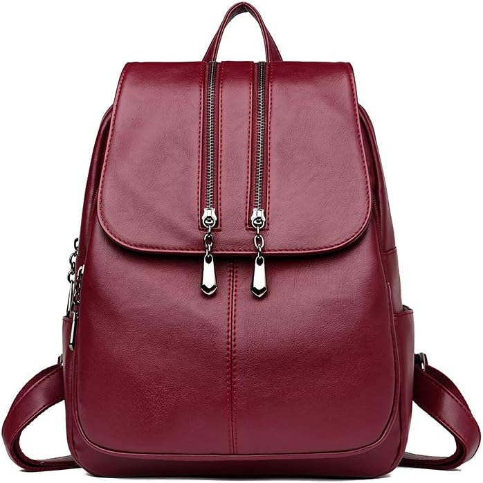 Kris Anna Damen Reissverschluss Casual Rucksack Handtasche aus PU-Leder Weinrot EINWEG, Weinrot
