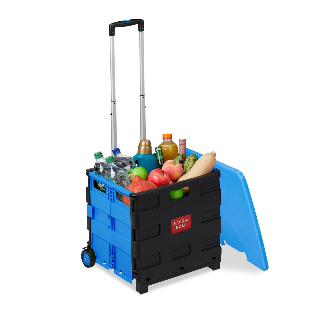 Relaxdays Einkaufstrolley, Klapptrolley mit Rollen & Deckel, Teleskopgriff, bis 35 kg, Faltbarer Tro