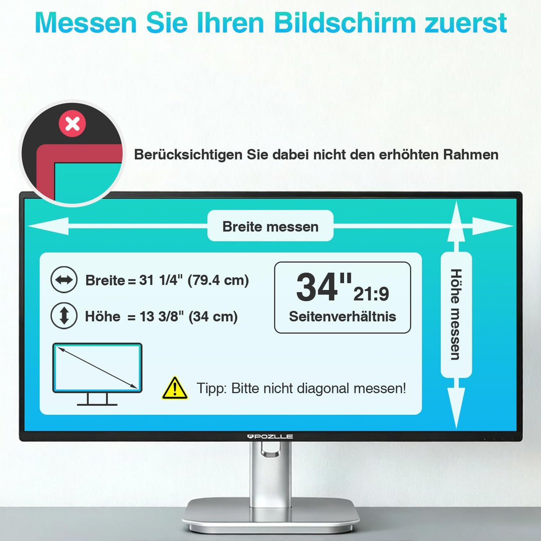 Blickschutzfolie für 34 Zoll 21:9 (79.4 x 34 cm) Monitor, Blaulichtfilter, Blendschutz, Abnehmbar Si