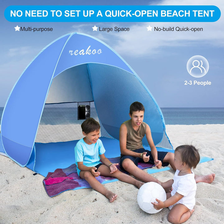 Strandmuschel Pop Up UV Schutz 50+, Tragbar Gross Strand Zelt, Automatisches Strandmuschel, Windschu
