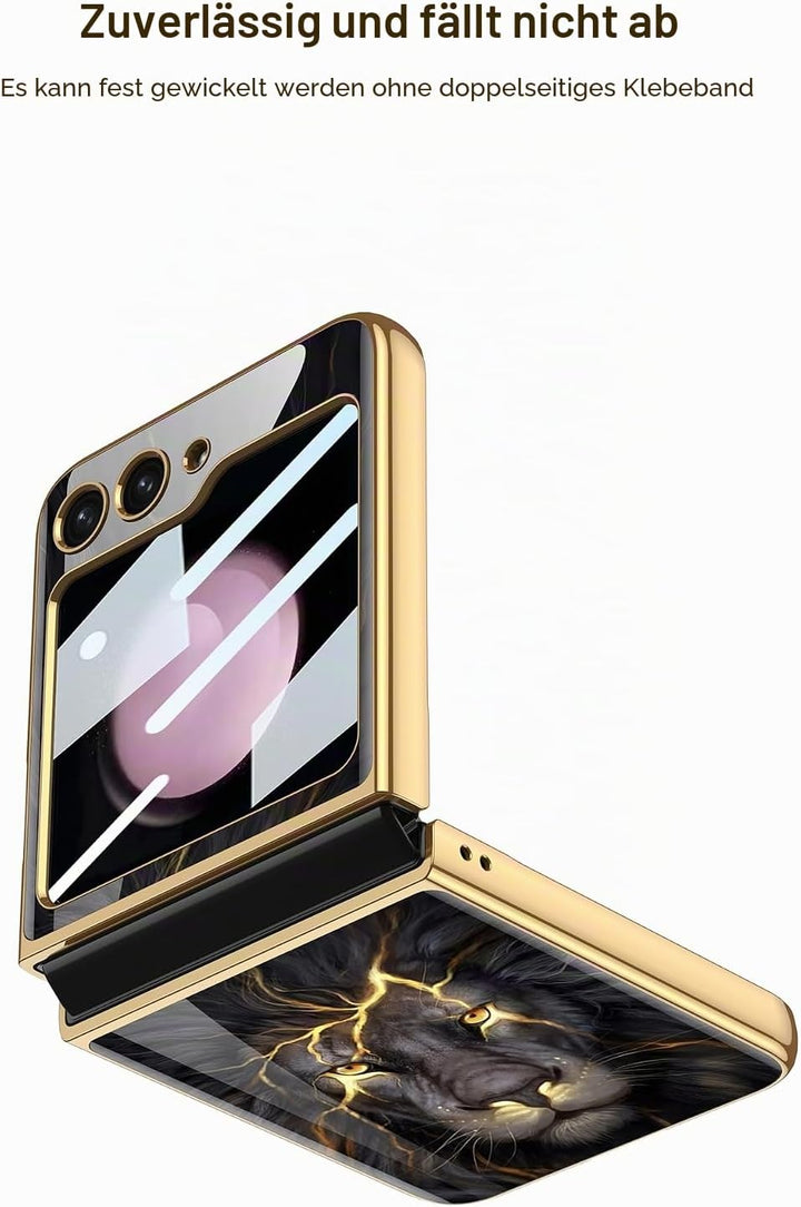 COQUE Galaxy Z Flip 5 5G Hülle,ultradünnes 9H Glas glänzend lackierte Handyhülle,Faltbare Handyhülle