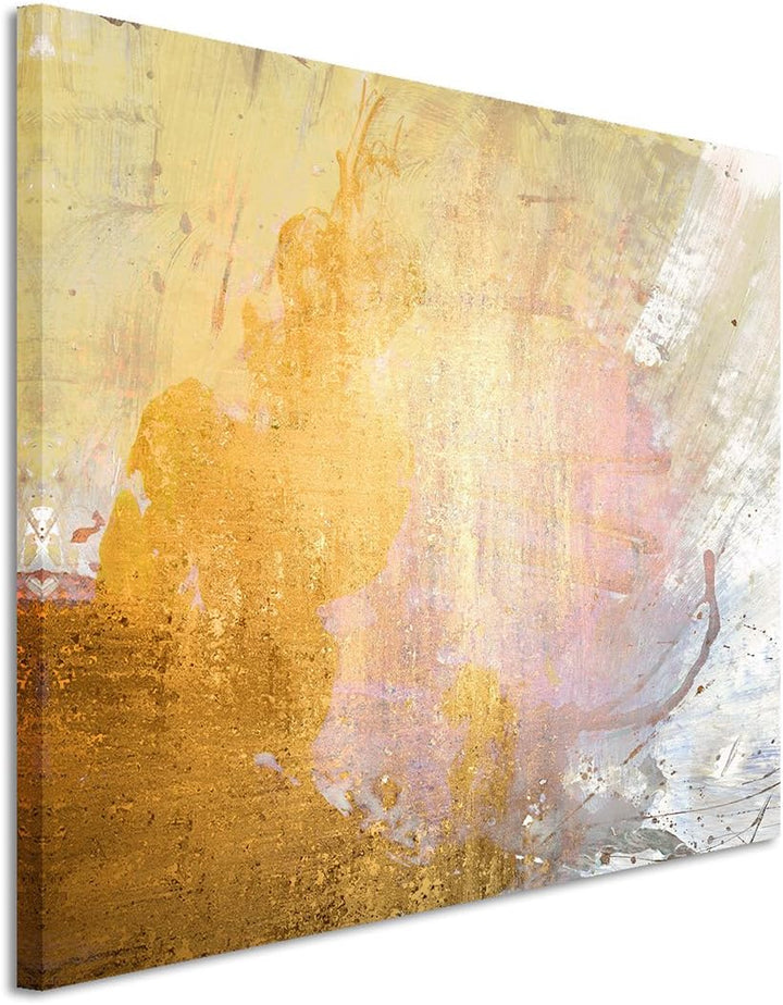 Paul Sinus Art 80x60cm Fotoleinwand Leinwanddruck Kunstdruck Wandbild gelb beige grau weiss gemalt