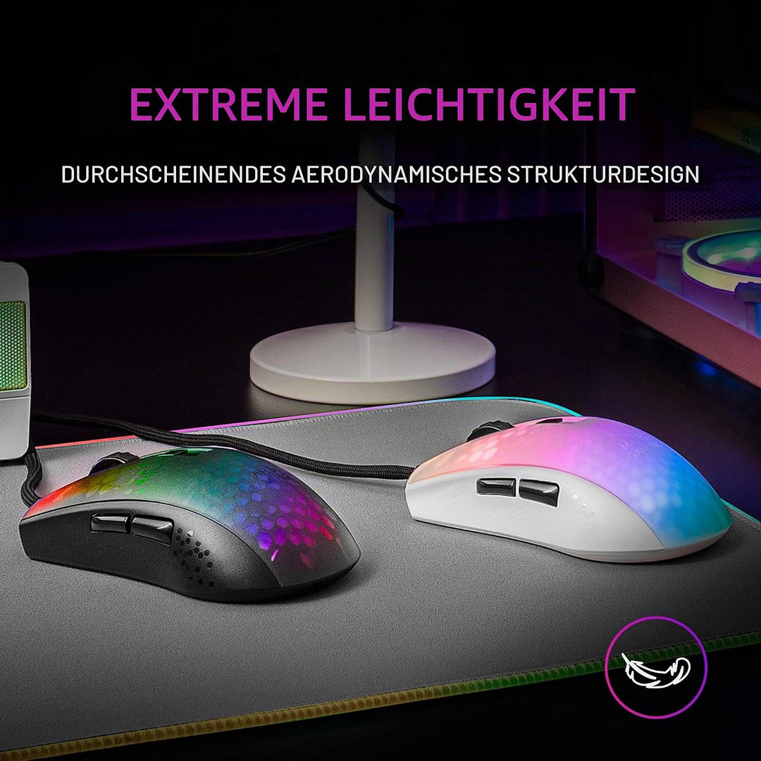 Mars Gaming MMRW Weiss, Maus Gaming RGB Chroma, Transluzent Struktur Ultraleicht 58g, 12800 DPI, Swi
