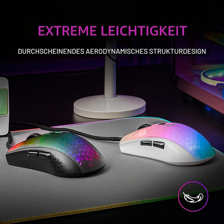 Mars Gaming MMRW Weiss, Maus Gaming RGB Chroma, Transluzent Struktur Ultraleicht 58g, 12800 DPI, Swi