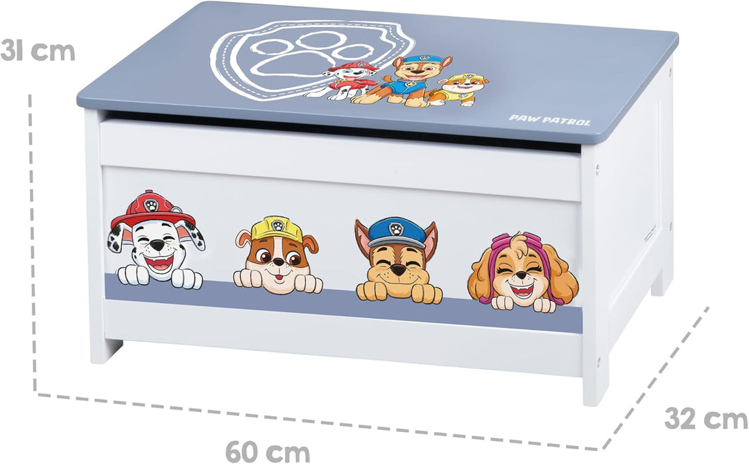 roba Spielzeugtruhe Paw Patrol für Kinder aus Holz - Aufklappbare Sitzfläche mit Dämpfungsbeschlag -