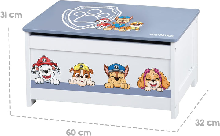 roba Spielzeugtruhe Paw Patrol für Kinder aus Holz - Aufklappbare Sitzfläche mit Dämpfungsbeschlag -