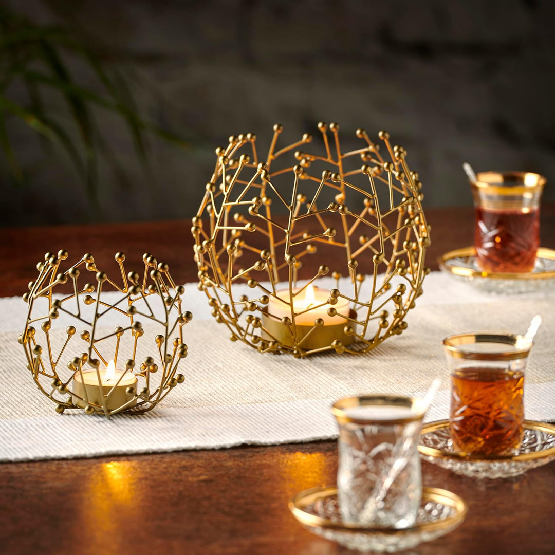 LOCALIS Teelichthalter Metall goldfarben 2er Set - 9,5 und 14 cm hoch - ideale Tischdeko Wohnzimmer