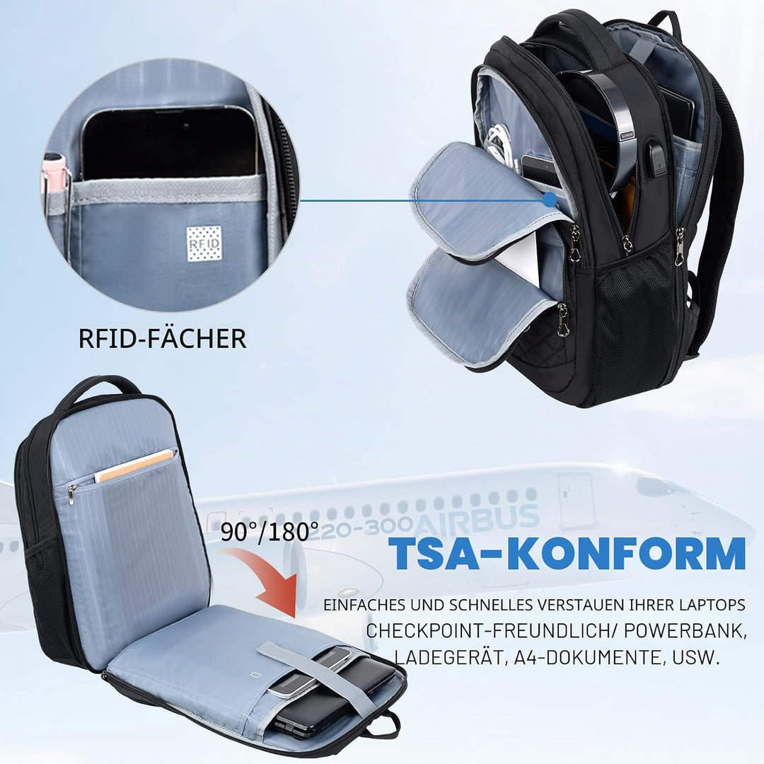 KROSER Laptop Rucksack 17,3'' Business Rucksack Schulrucksack Grosser Wasserdicht Taschen Reise Back