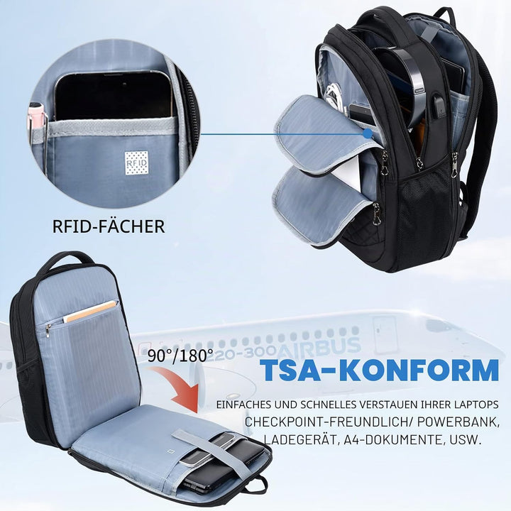 KROSER Laptop Rucksack 17,3'' Business Rucksack Schulrucksack Grosser Wasserdicht Taschen Reise Back