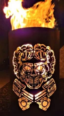 TiKo-Design® Feuertonne Feuerkorb mit Motiv – Lagerfeuertonne mit Motiv Skull – Verleihen Sie Ihrem