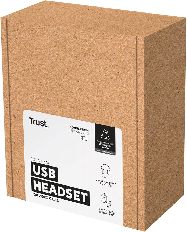 Trust Roha II Max USB Headset mit Mikrofon Over-Ear, USB-C, Schwarz | Kopfhörer mit Kabel 180 cm, 85