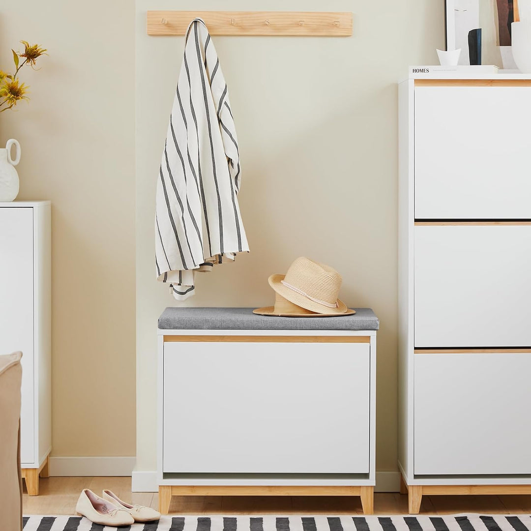 SoBuy Schuhbank mit Sitzfläche Schuhregal platzsparend Mit Klappe für versteckten Stauraum Bequemes