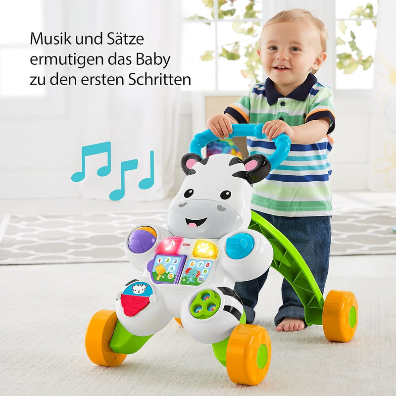 Fisher-Price DLD94 - Lern mit mir - Zebra Lauflernwagen, musikalisches Aktivitäts- und Gehspielzeug