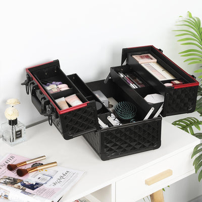 Yaheetech Schminkkoffer schwarz Kosmetikkoffer Alu Werkzeugkoffer Nagel Koffer Beauty Case 34,7 x 22