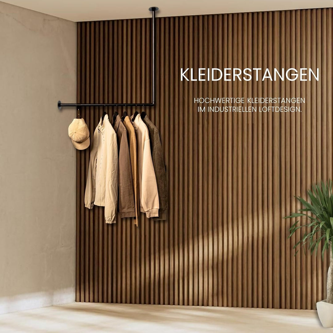 RSR-Hangers® Kleiderstange Garderobe Industrie Design für Ecke Wand Decke L-Form | Breite 100 cm x H