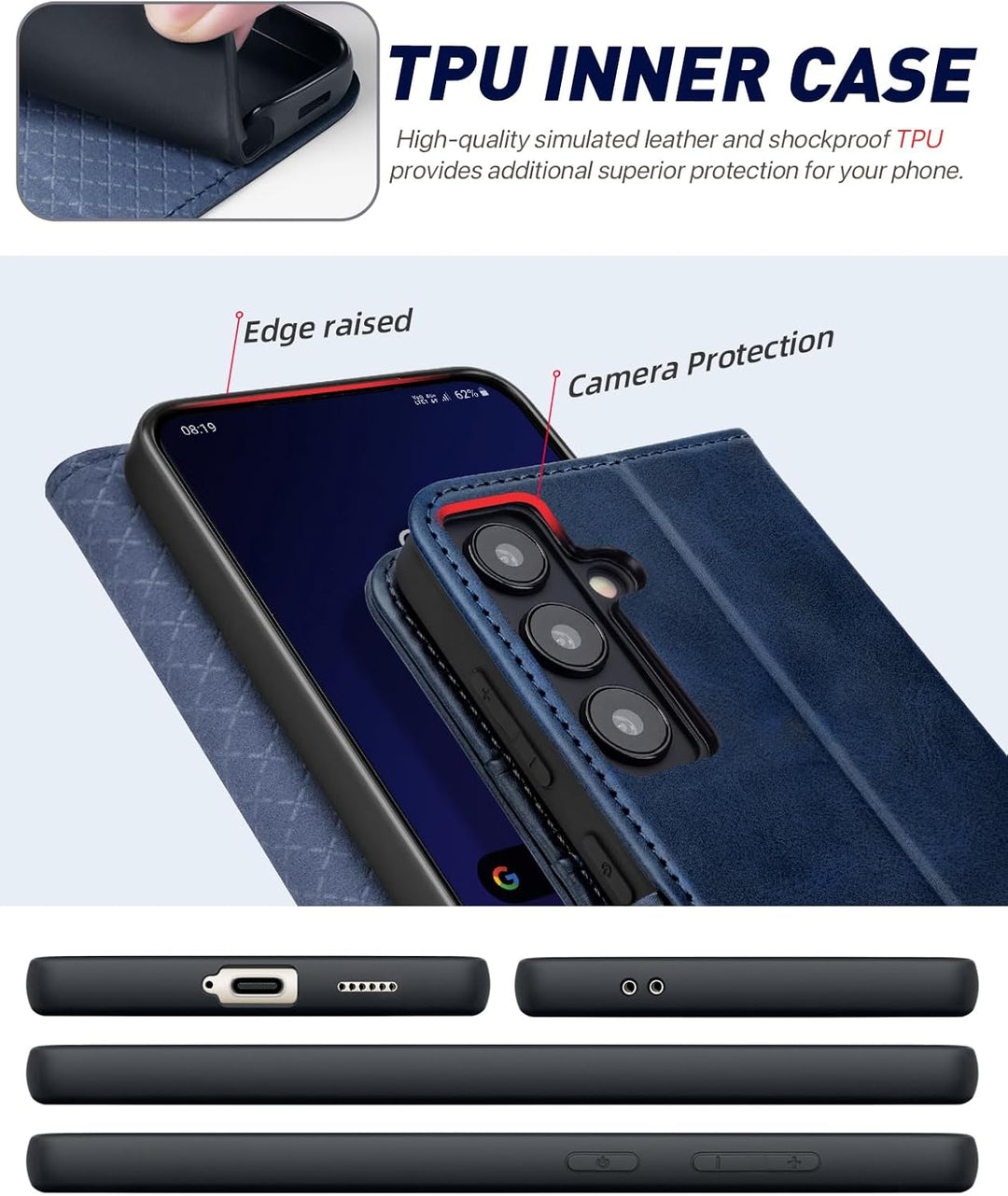 OCASE Handyhülle für Samsung Galaxy S24 5G Hülle Premium Leder Flip Klappbare Klapphülle Stossfeste