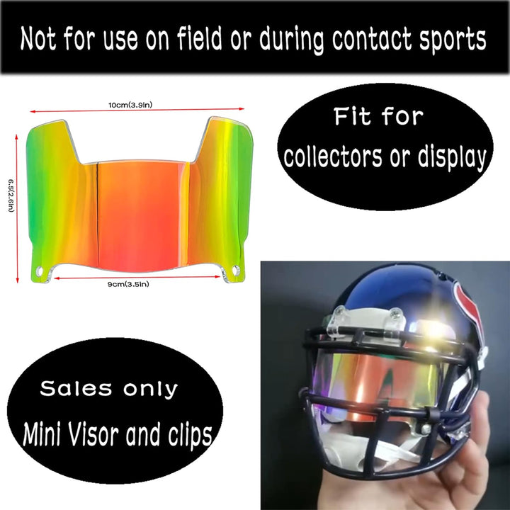 Mini Football Helmet Visor Clear with Clips Universal Fit for Collectors and Display Mirro, Gold, Mi