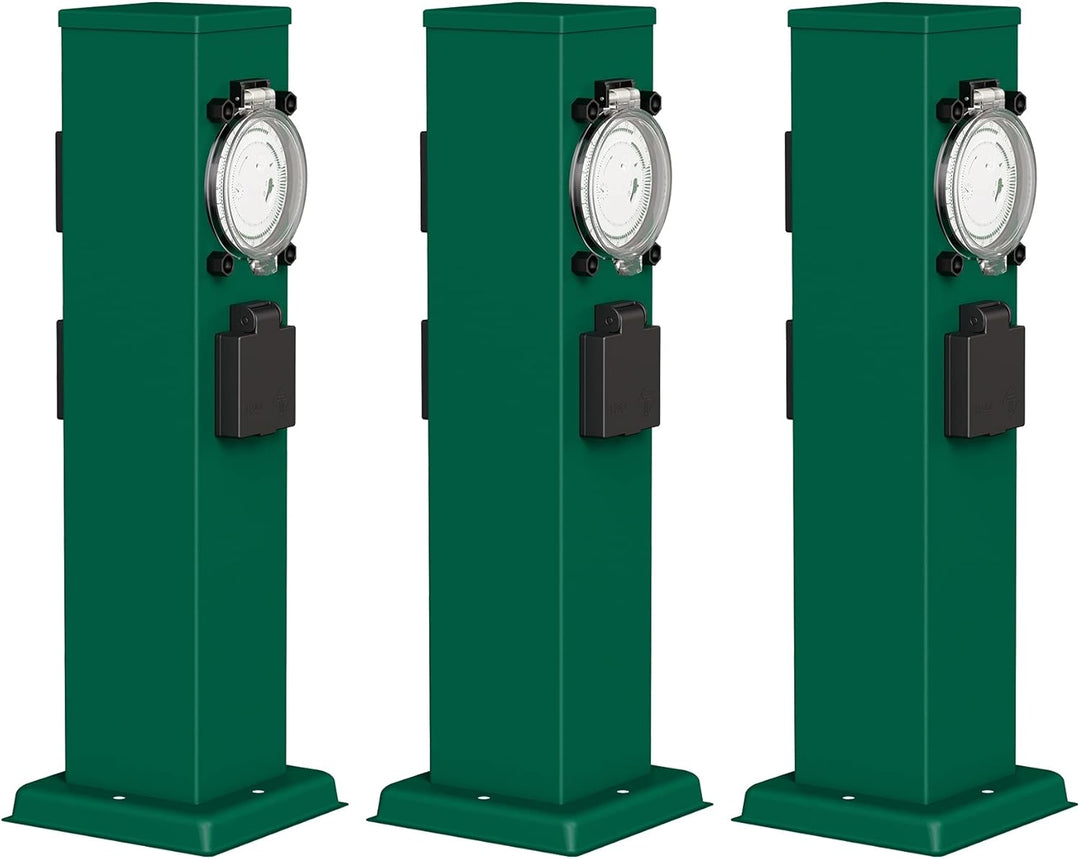 ledscom.de Garten Steckdosensäule Polly für aussen, IP44, Timer/Zeitschaltuhr, 3-Fach, Edelstahl, gr