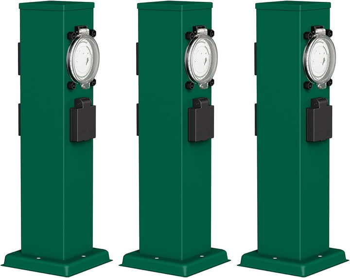 ledscom.de Garten Steckdosensäule Polly für aussen, IP44, Timer/Zeitschaltuhr, 3-Fach, Edelstahl, gr