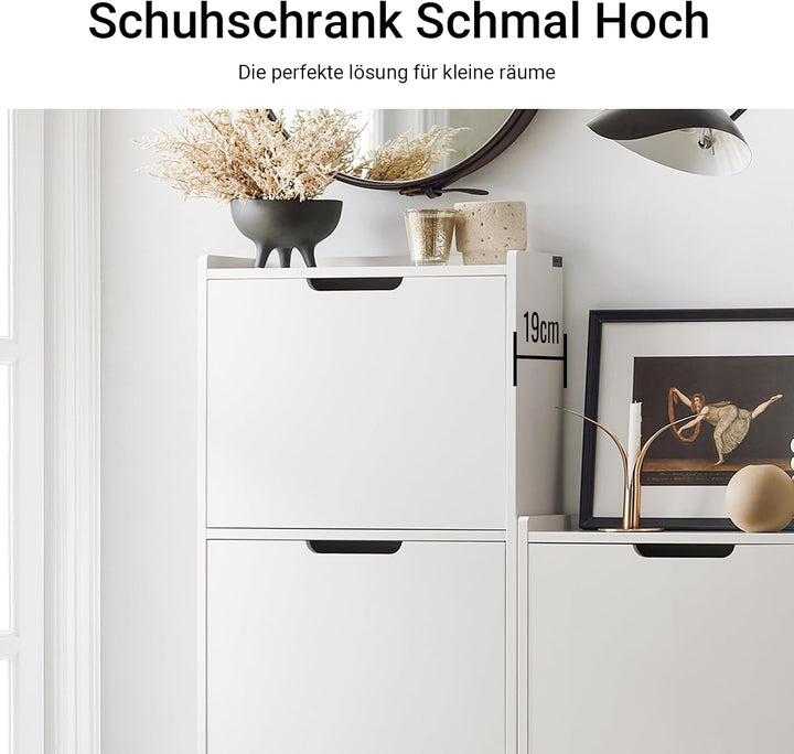 SoBuy Schuhschrank schmal mit 3 Klappen Platzsparender Schuhkipper Hoch Kommode Schuhregal geschloss
