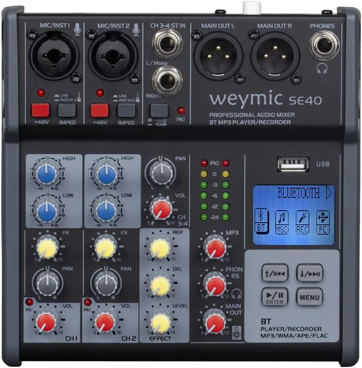 Weymic SE-40 Professional DJ-Aufnahme-Mixer, Bühne, Karaoke, mit USB-Laufwerk für Computeraufnahme,