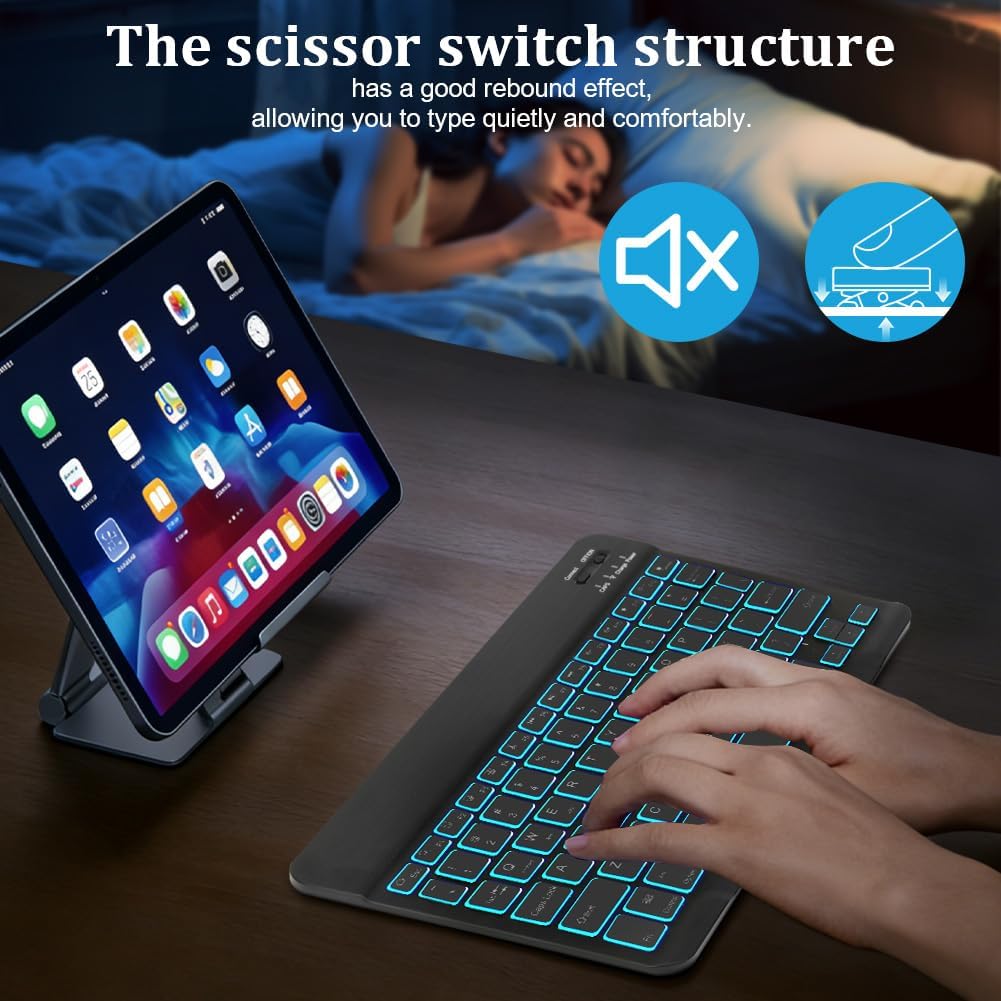 Bluetooth Tastatur Maus Set mit Halter, Funk Tastatur und Maus mit 7 Farben Hintergrundbeleuchtung,