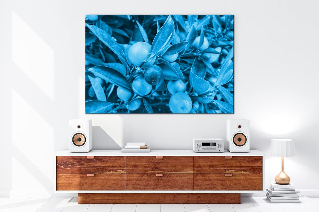 deyoli Reife Zitronen am Baum Format 80x60 Effekt: Monocrome Blau als Leinwandbild, Motiv fertig ger