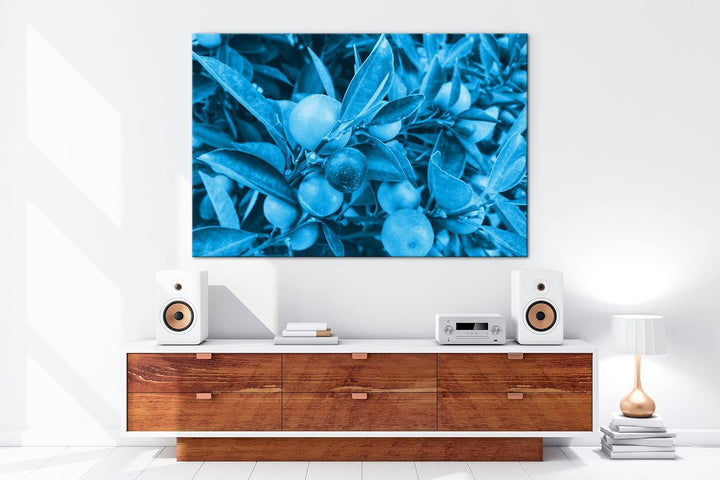deyoli Reife Zitronen am Baum Format 80x60 Effekt: Monocrome Blau als Leinwandbild, Motiv fertig ger