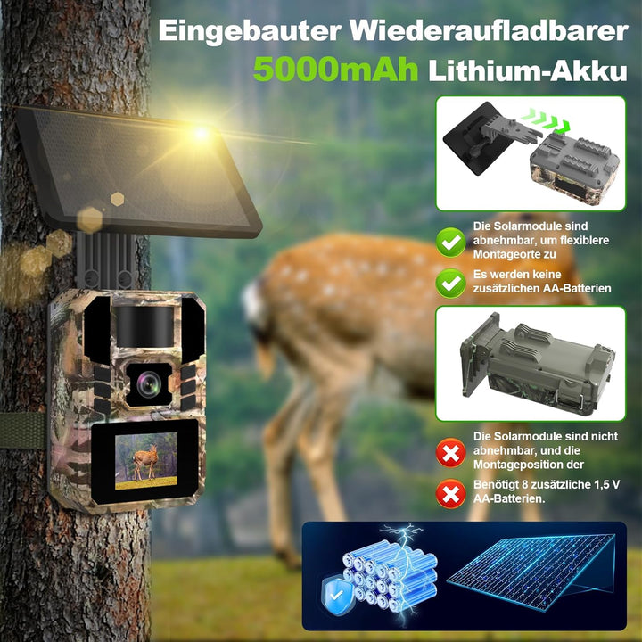 3 Wildkamera Solar, 4K/64MP Wildkamera WLAN mit Handyübertragung APP, Bewegungssensor, Nachtsicht, 0