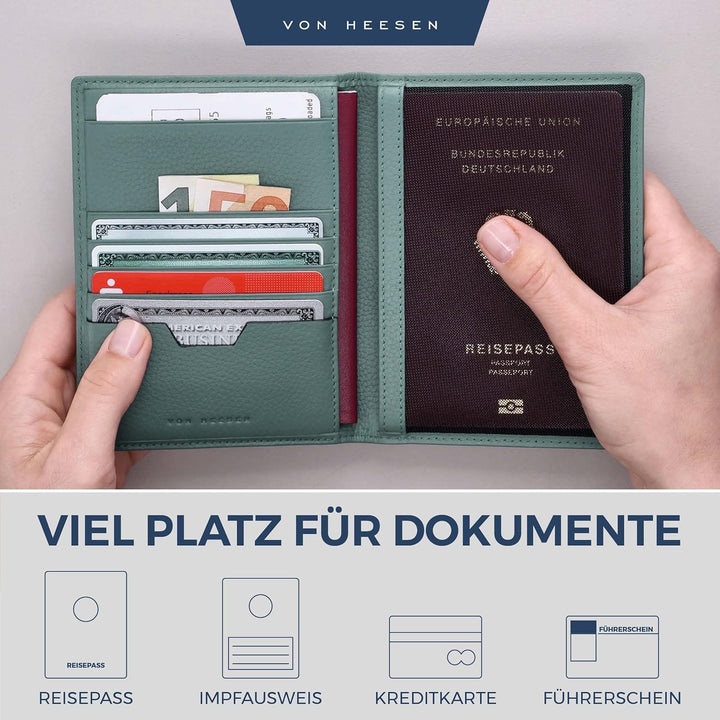VON HEESEN® Reisepasshülle Leder Etui mit RFID-Schutz - Passhülle Passport Reisepass Mappe Hülle Org