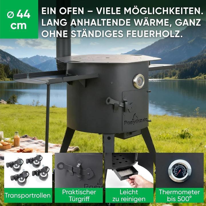 Utschak Feuerofen Ø 44 cm für Kazan Wok 16L | Uchag mit Adapter-Ringe Eckig Griffen, Ablagetisch | У