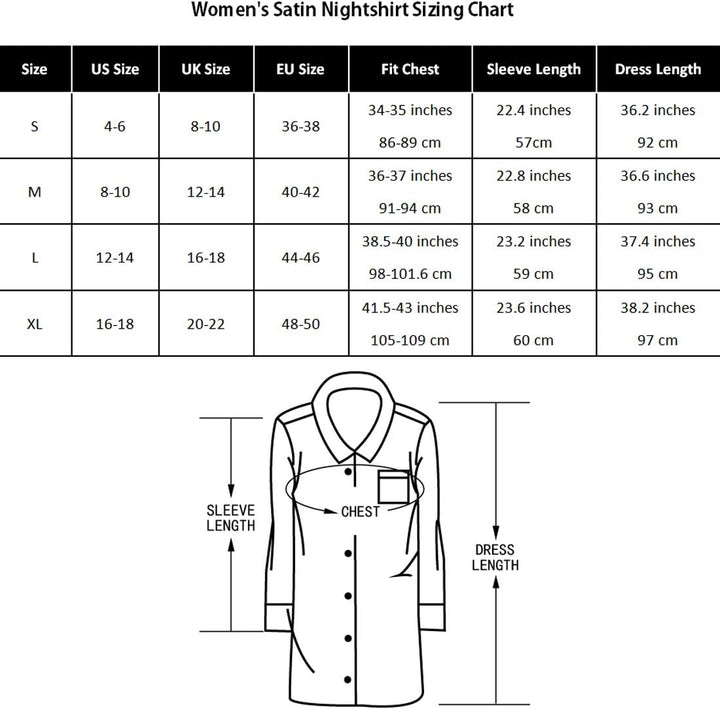 Nachthemd Damen, Satin Nachtkleid Langarm Nachtwäsche mit Knopfleiste Schlafhemd Freizeitkleidung Sc