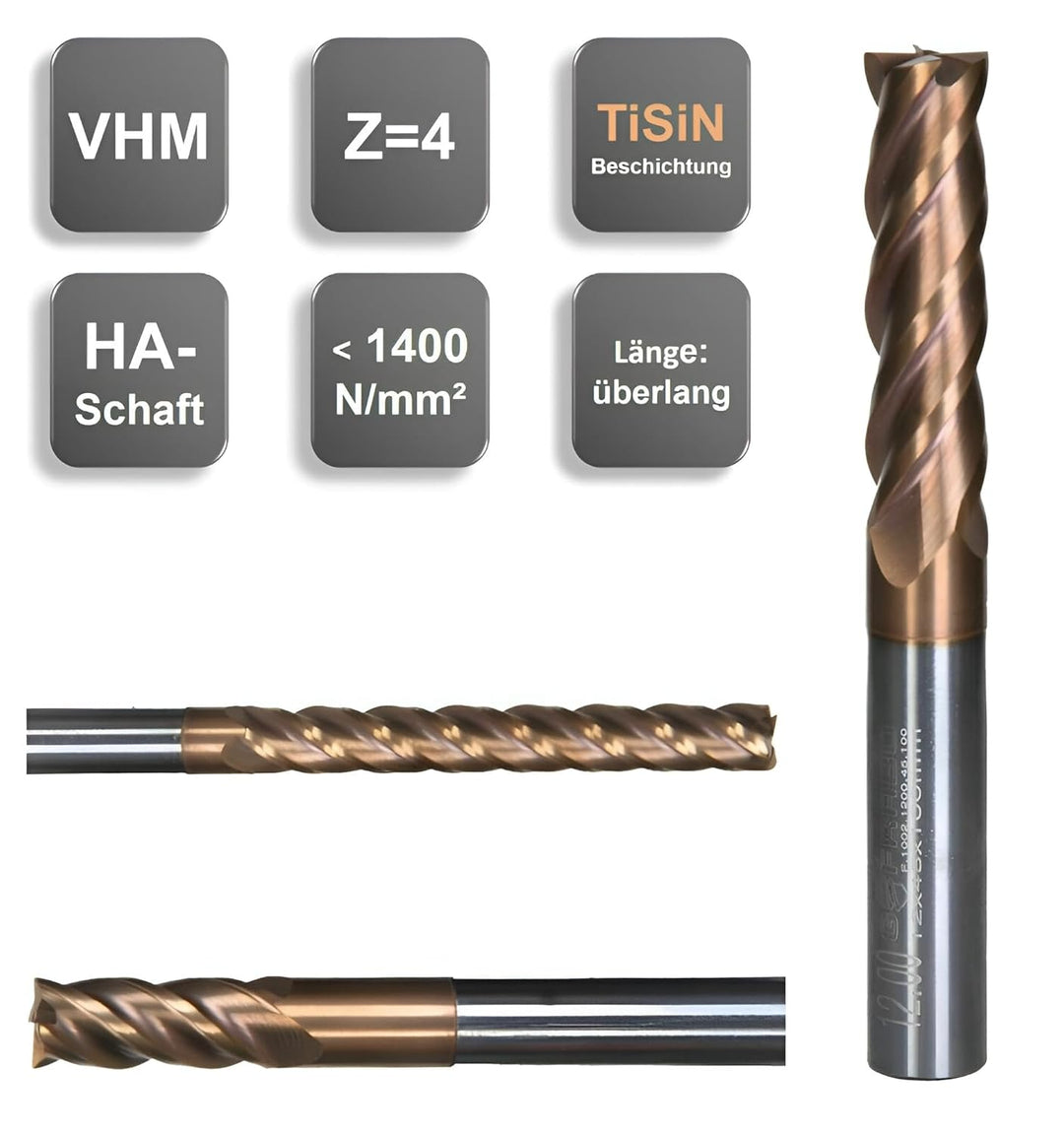 VHM Schaftfräser, Fräser überlang, Z=4, TiSiN beschichtet, NEU, 3-20 mm, extralang (20,0 x 70 x 150