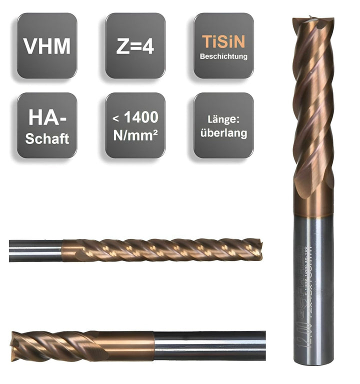 VHM Schaftfräser, Fräser überlang, Z=4, TiSiN beschichtet, NEU, 3-20 mm, extralang (20,0 x 70 x 150