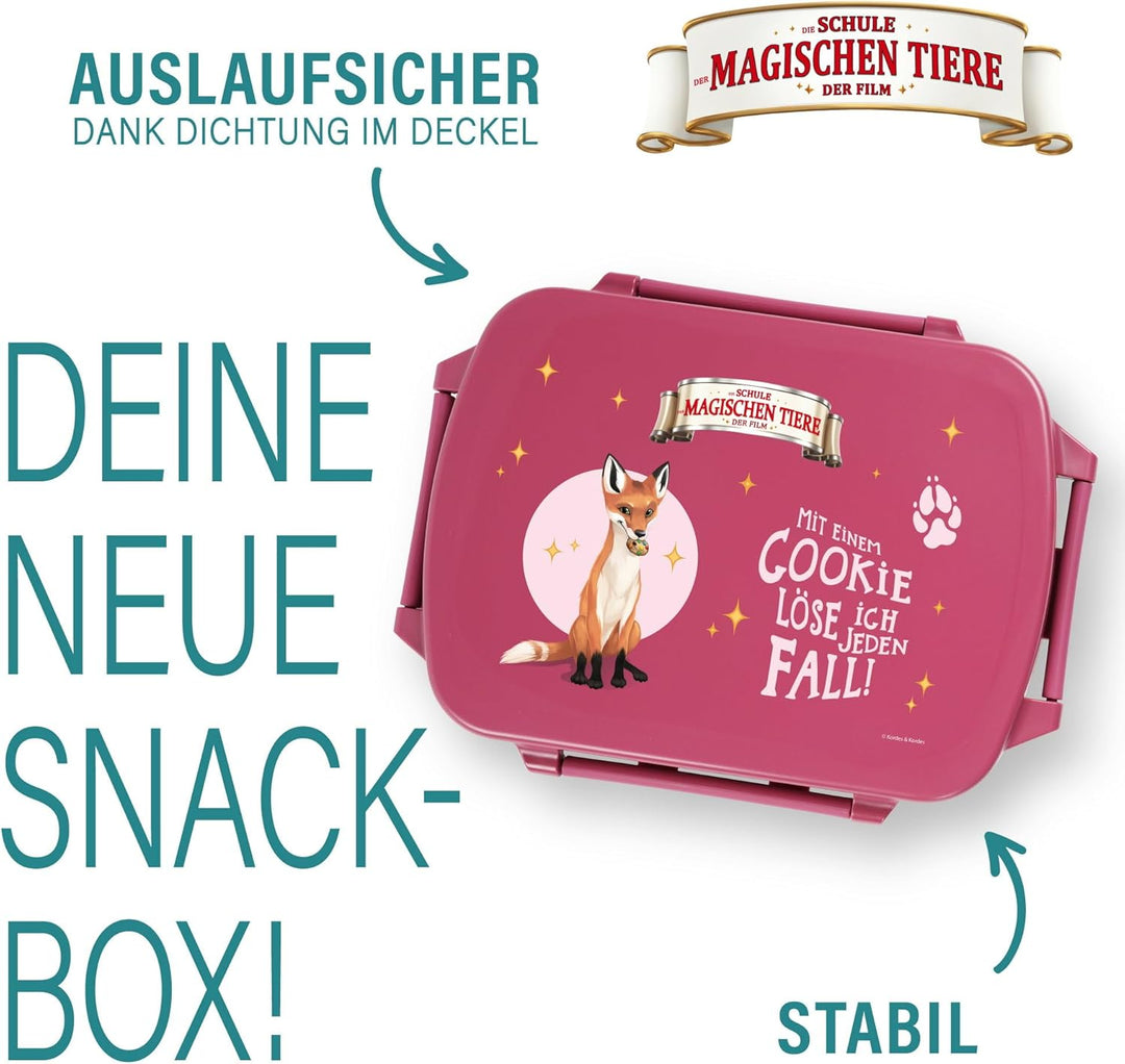 AWAVE Die Schule der Magischen Tiere Brotdose Kinder mit Fächern rPET Beerenrot Rabbat Snackbox 1 L