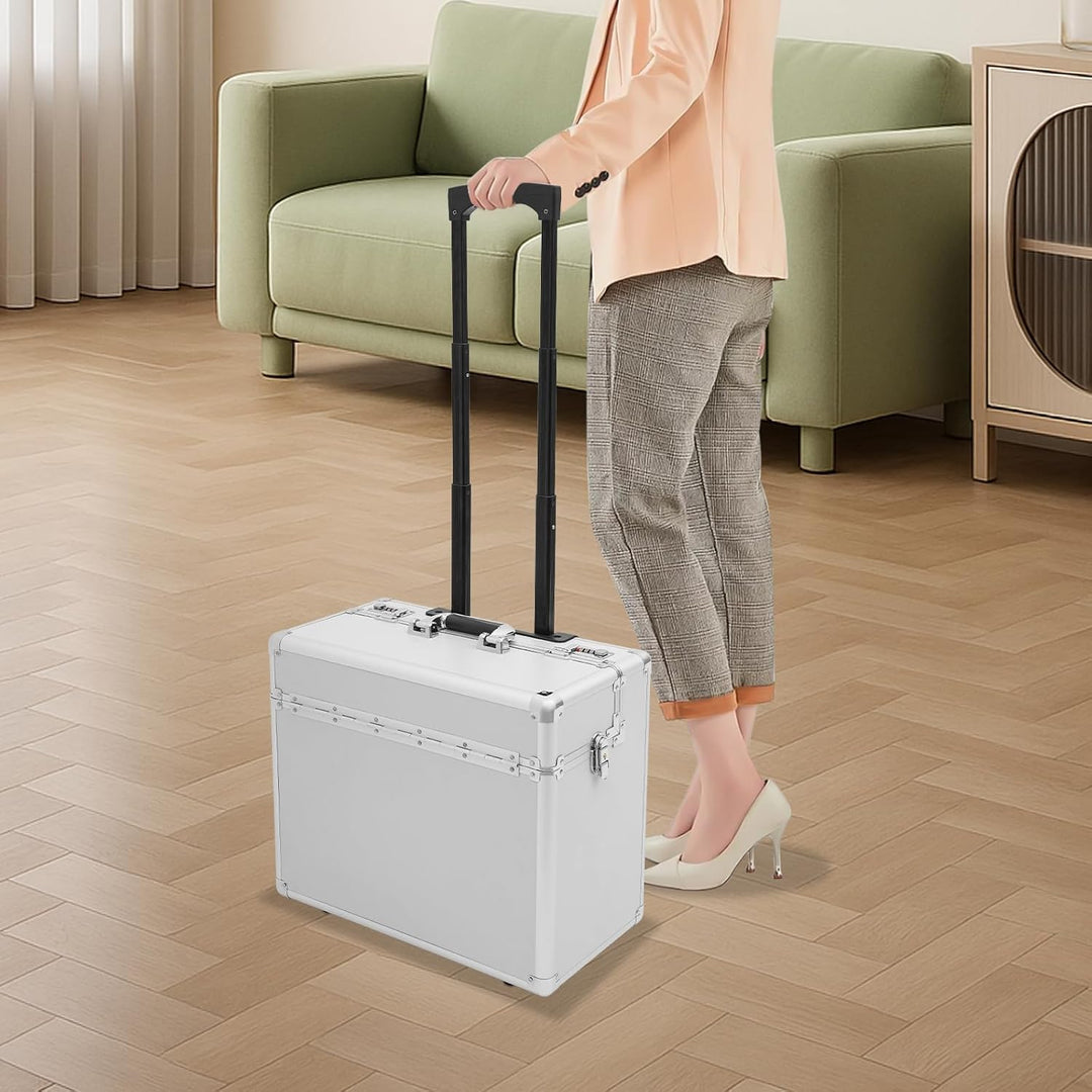 Pilotenkoffer mit Rollen, Rollbarer Aktenkoffer aus Aluminiumlegierung, Laptop Rollkoffer mit Telesk