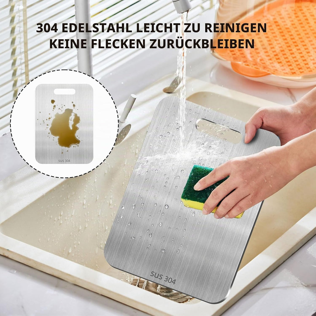 2 Stück Titan Schneidebrett, 304 Schneidebrett Edelstahl Titanium Cutting Board Doppelseitiges Leben