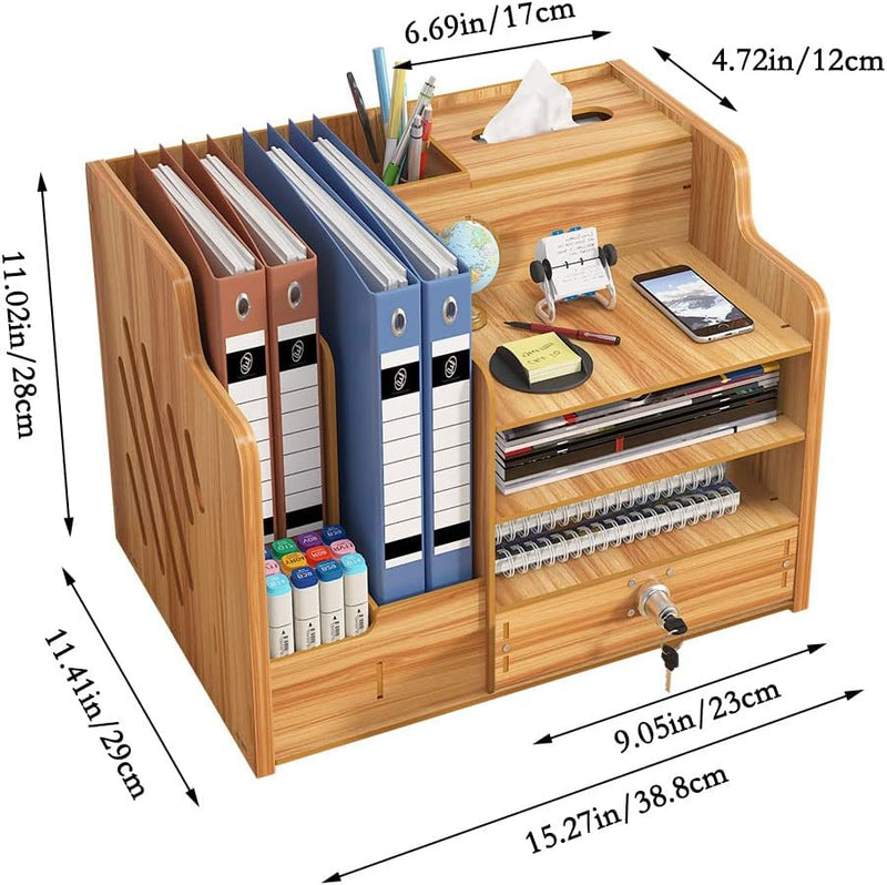 Aktualisierter Schreibtisch-Organizer aus Holz mit Schublade, grosses Fassungsvermögen, Schreibtisch