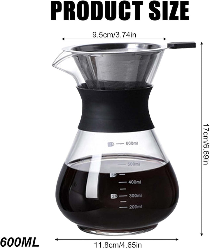 Pour Over Kaffeebereiter, 600ml Kaffeebrüher für Filterkaffee, Hand Kaffee Edelstahl Handfilter Aus