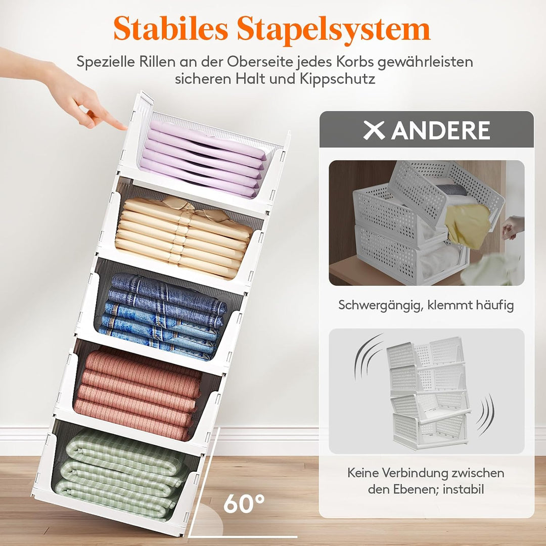 Lifewit 6er Set Stapelbare Kleiderschrank Organizer 35.5 cm Tief | Ausziehbar Kunststoff Ordnungssys