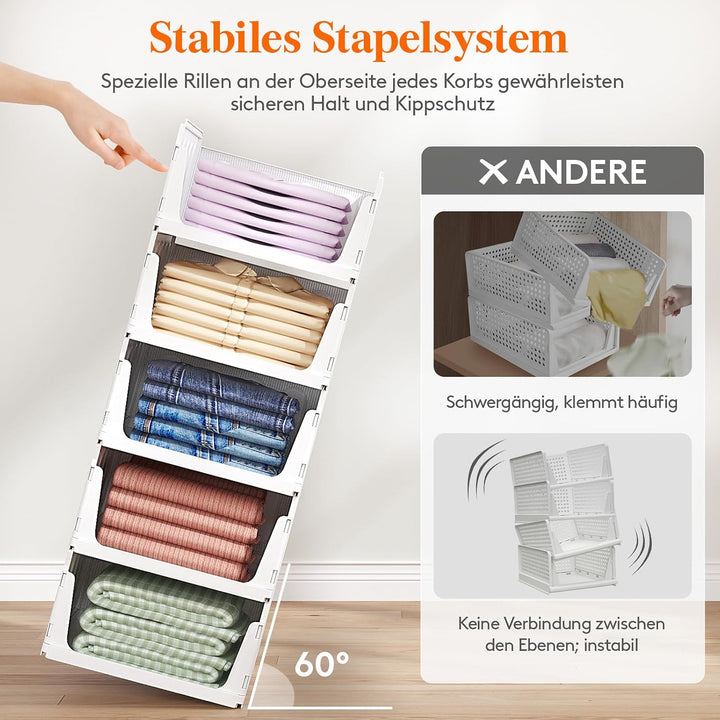 Lifewit 6er Set Stapelbare Kleiderschrank Organizer 35.5 cm Tief | Ausziehbar Kunststoff Ordnungssys