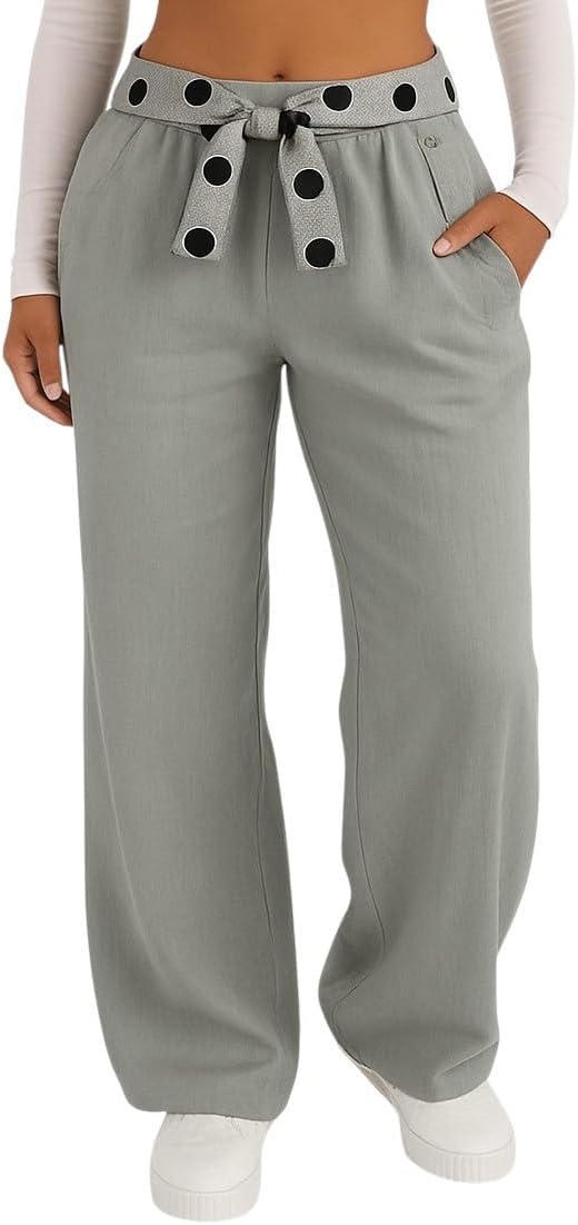 Damen Leinenhose Freizeithose 100% Leinen Hose Elegante Stoffhose, XL Grau