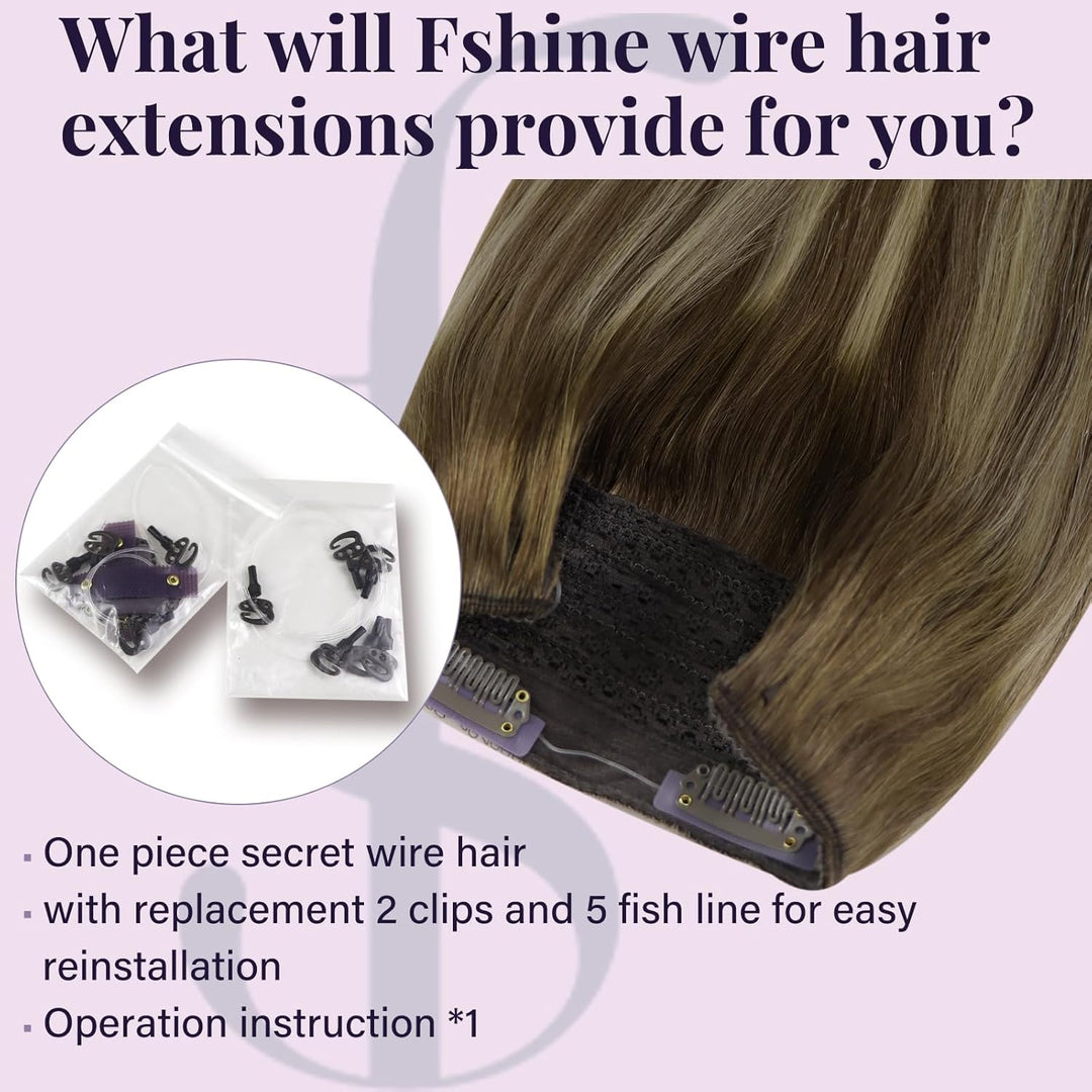 Fshine Fish Line Extensions Echthaar Dunkelbraun bis Aschbraun Highlight Mittelblond 30 cm Echthaar