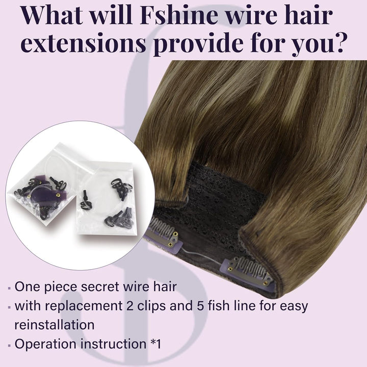 Fshine Fish Line Extensions Echthaar Dunkelbraun bis Aschbraun Highlight Mittelblond 30 cm Echthaar