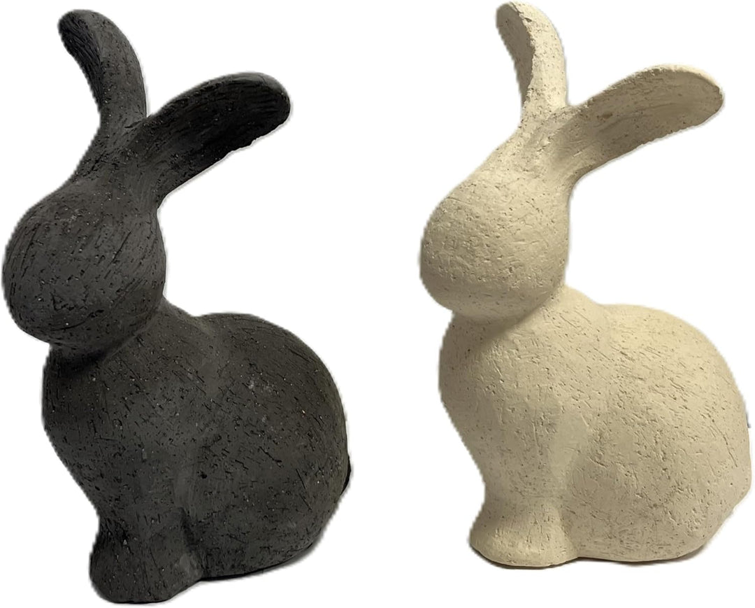 Hase Deko Ostern 2er Set Beton Optik Grau Beige 21 cm