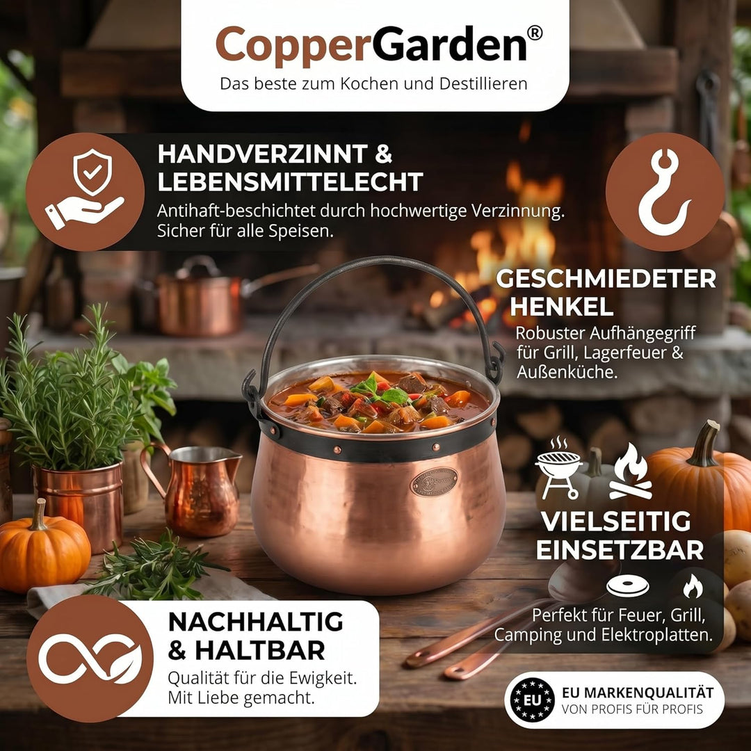 CopperGarden Kupferkessel 3 L mit Henkel - Hexenkessel I Robuster Kessel aus verzinntem Kupfer: Idea